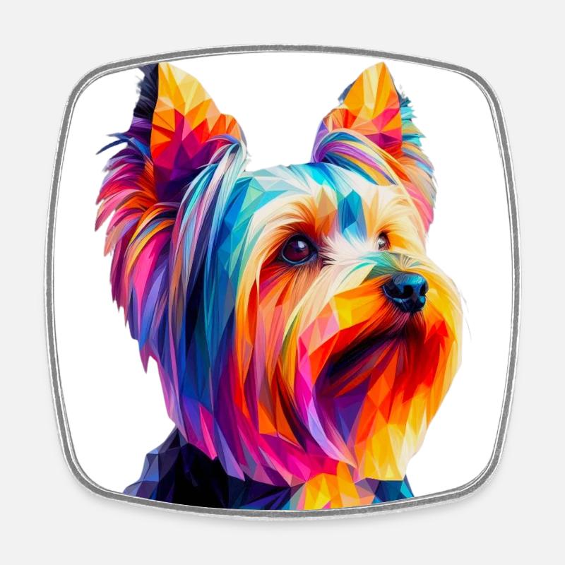 Modern geometric dog's muzzle Yorkshire terrier - Square fridge magnet - white