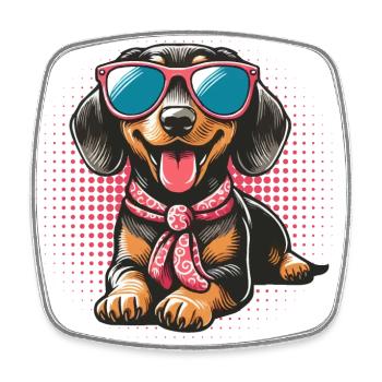 Cooler stylischer Dackel mit Sonnenbrille - Viereckiger Kühlschrankmagnet - Weiß - Vorne