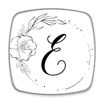 E Monogramm Floral, Line Art, personalisierbar - Viereckiger Kühlschrankmagnet - Weiß - Vorne