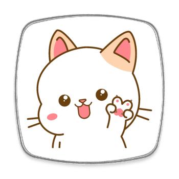 Chat kawaii faisant le signe V de paix - Magnet carré - blanc - Devant