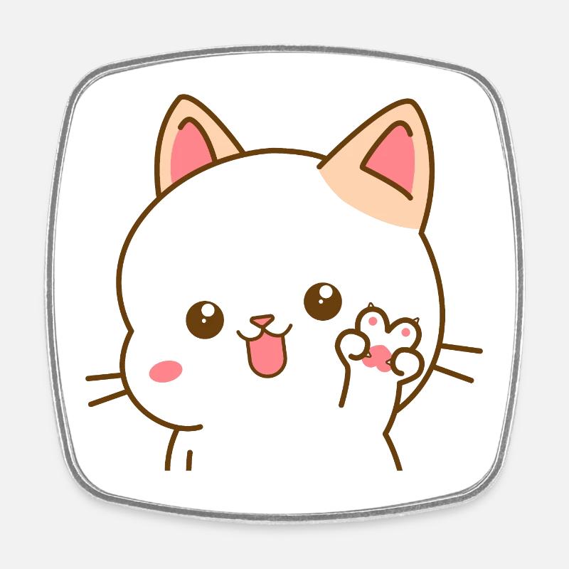 Chat kawaii faisant le signe V de paix - Magnet carré - blanc