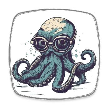 Nerdy Comic Oktopus mit Brille - Viereckiger Kühlschrankmagnet - Weiß - Vorne