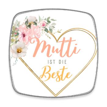 Mutti ist die Beste! Herz-Blumen, personalisierbar - Viereckiger Kühlschrankmagnet - Weiß - Vorne