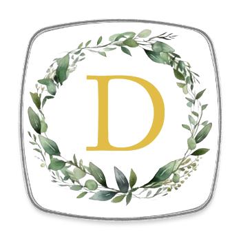 D Monogramm, Eukalyptus-Kranz - Viereckiger Kühlschrankmagnet - Weiß - Vorne