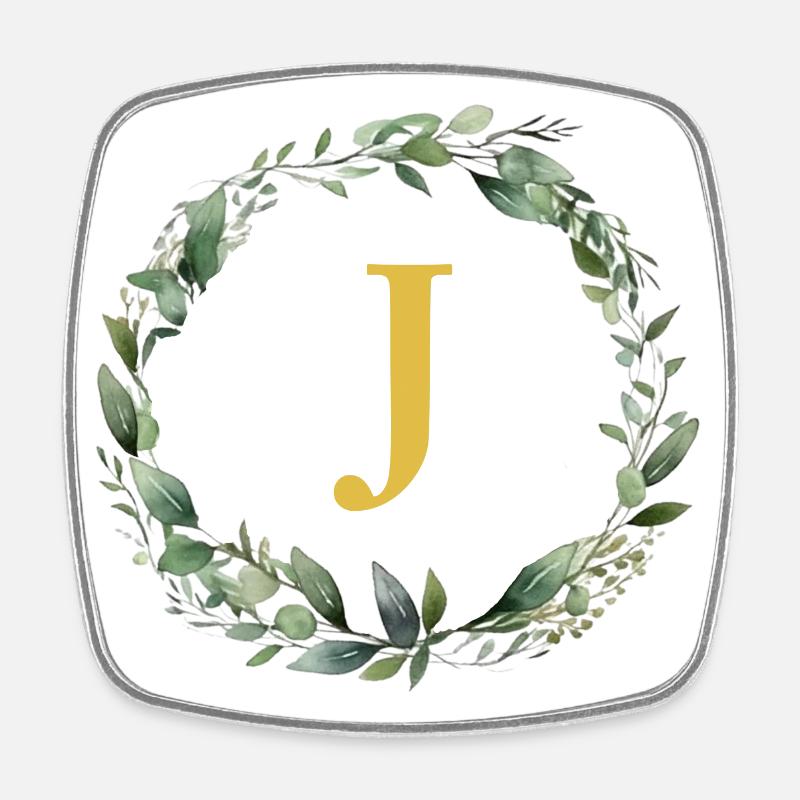 J Monogramm, Eukalyptus-Kranz - Viereckiger Kühlschrankmagnet - Weiß