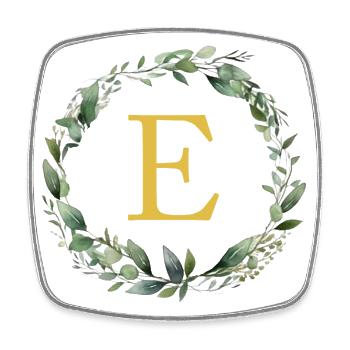 E Monogramm, Eukalyptus-Kranz - Viereckiger Kühlschrankmagnet - Weiß - Vorne