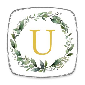 U monogramme, Couronne d’Eucalyptus - Magnet carré - blanc - Devant