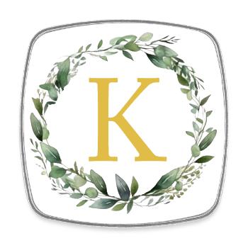 K Monogramm, Eukalyptus-Kranz - Viereckiger Kühlschrankmagnet - Weiß - Vorne