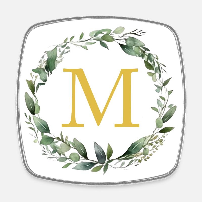 M monogramme, Couronne d’Eucalyptus - Magnet carré - blanc