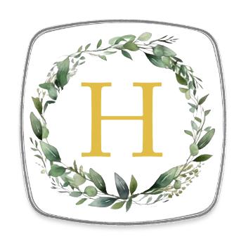 H monogramme, couronne d’Eucalyptus - Magnet carré - blanc - Devant