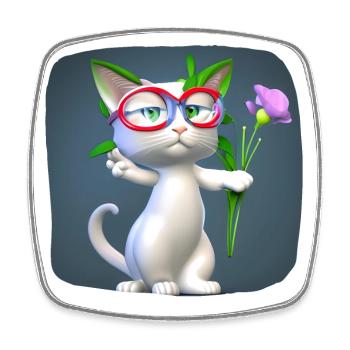 Chat offrant des fleurs - merci - Magnet carré - blanc - Devant