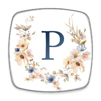 P Monogramm , Floral, Boho - Viereckiger Kühlschrankmagnet - Weiß - Vorne