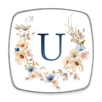 U Monogram, Floral, Boho - Square fridge magnet - white - Front