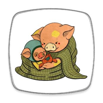 Mutterschwein und Ferkel - Viereckiger Kühlschrankmagnet - Weiß - Vorne