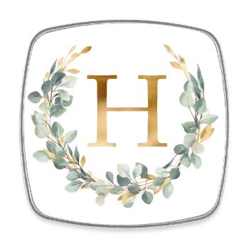 H Monogram Eucalyptus Wreath - Square fridge magnet - white - Front