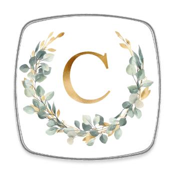 C Monogramme Couronne d’eucalyptus - Magnet carré - blanc - Devant