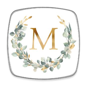 M Monogramm Eukalyptus Kranz - Viereckiger Kühlschrankmagnet - Weiß - Vorne