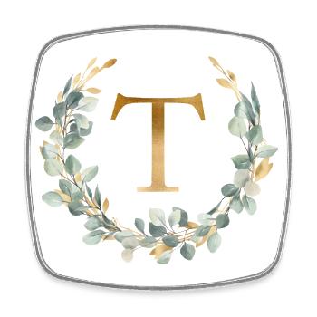 T Monogramme Couronne d’eucalyptus - Magnet carré - blanc - Devant