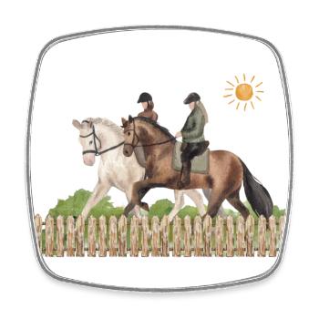 Horse riding with a friend. - Square fridge magnet - white - Front