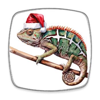Christmas Chameleon - Square fridge magnet - white - Front