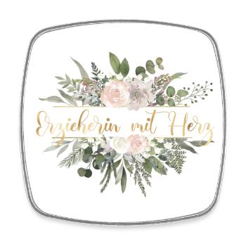 Erzieherin mit Herz - personalisierbar Sonnenblume - Viereckiger Kühlschrankmagnet - Weiß - Vorne