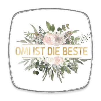 Omi ist die Beste! Floral personalisierbar - Viereckiger Kühlschrankmagnet - Weiß - Vorne