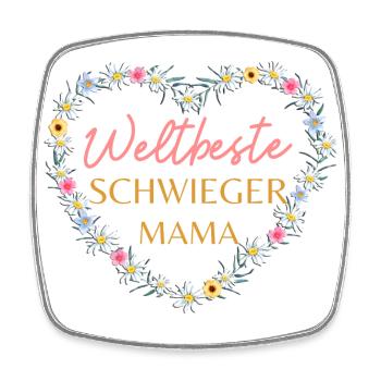 Weltbeste Schwiegermama! Herz- Blumen Design - Viereckiger Kühlschrankmagnet - Weiß - Vorne