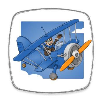 Fröhlicher Pilot in einem blauen Flugzeug. - Viereckiger Kühlschrankmagnet - Weiß - Vorne