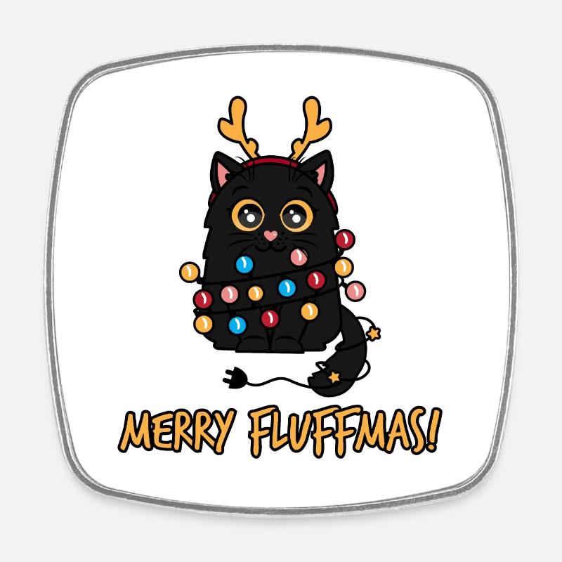 Christmas Black Fluffy Cat Gift - Square fridge magnet - white