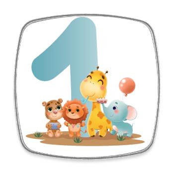 1. Geburtstag - Geschenk - afrikanische Zoo Tiere - Viereckiger Kühlschrankmagnet - Weiß - Vorne