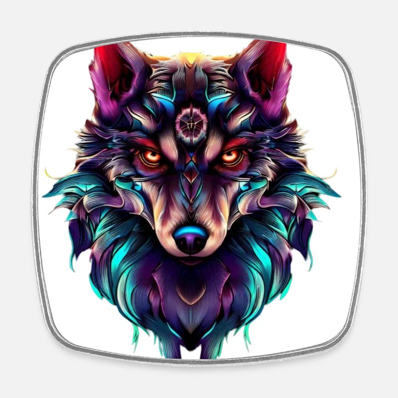 Wolf's Head Synthwave Wolf - Square fridge magnet - white