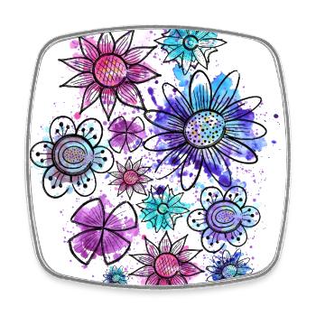 Flowers (outline, spots) - Square fridge magnet - white - Front