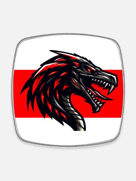 Dragon Rouge - Magnet carré - blanc