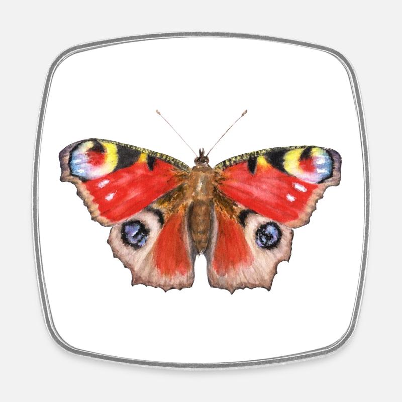 Papillon paon - Magnet carré - blanc