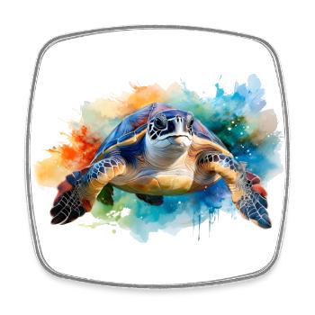 A water turtle in colorful watercolor style - Square fridge magnet - white - Front