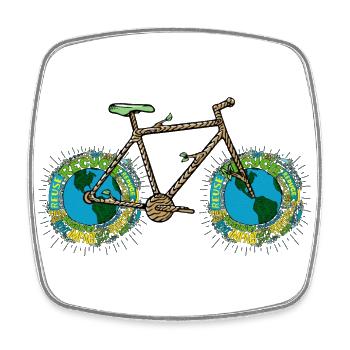 Planet Earth Bike, Cycling Pun, Bicycle Wheel Art - Square fridge magnet - white - Front