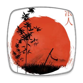 Soleil rouge et bambou avec épée Katana - Magnet carré - blanc - Devant