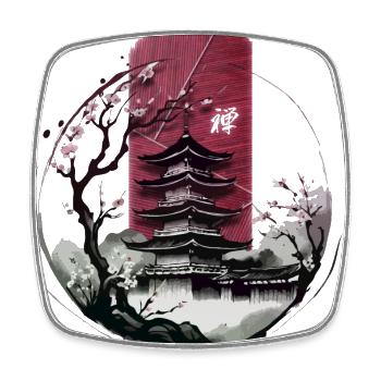 Tranquil Harmony: Japanese Temple with Zen - Square fridge magnet - white - Front