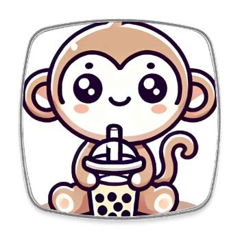 Adorable Boba Monkey Buddy Design - Square fridge magnet - white - Front
