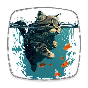 Schwimmende Katze mit Goldfischen - Viereckiger Kühlschrankmagnet - Weiß - Vorne