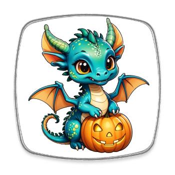 Halloween - mignon garçon dragon avec citrouille - Magnet carré - blanc - Devant
