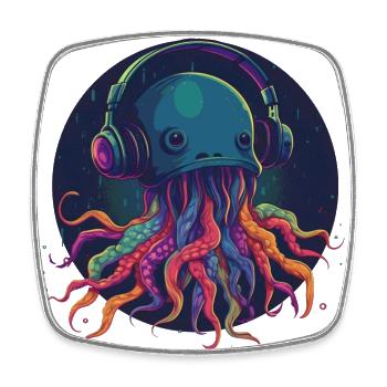 Techno Jellyfish - Coole Qualle mit Kopfhörern - Viereckiger Kühlschrankmagnet - Weiß - Vorne