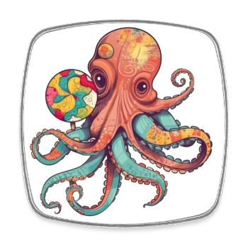 Lustiger Comic Oktopus mit Lollipop - Viereckiger Kühlschrankmagnet - Weiß - Vorne