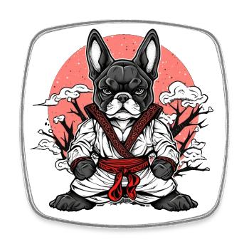 Französische Bulldogge Kung Fu Anime Stil - Viereckiger Kühlschrankmagnet - Weiß - Vorne