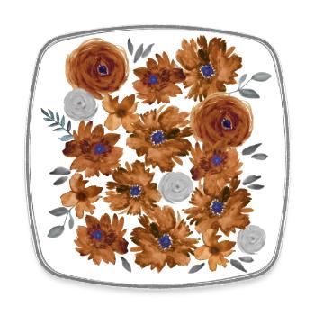 Cheerful autumn watercolor flowers in terracotta - Square fridge magnet - white - Front
