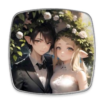 Anime-paar - Viereckiger Kühlschrankmagnet - Weiß - Vorne