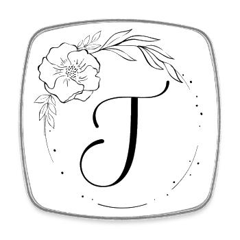 T Monogram Floral, Line Art, Personalizable - Square fridge magnet - white - Front