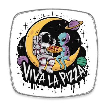 Viva la pizza - Astronaut und Alien essen Pizza - Viereckiger Kühlschrankmagnet - Weiß - Vorne