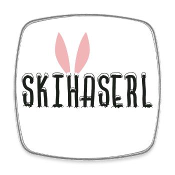Skihaserl Skihase mit Ohren - Viereckiger Kühlschrankmagnet - Weiß - Vorne