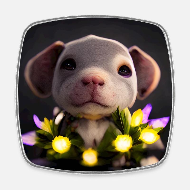 small cute pit bull with flowers - Square fridge magnet - white